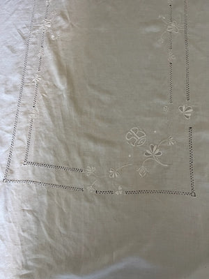 Vintage White Linen Tablecloth #SB