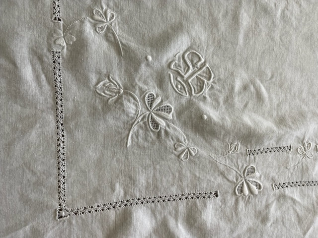 Vintage White Linen Tablecloth #SB