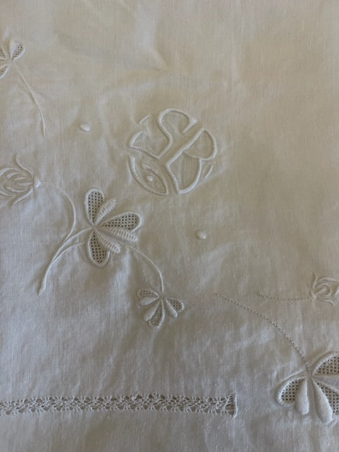 Vintage White Linen Tablecloth #SB