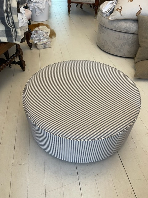 European Linen Ticking Ottoman