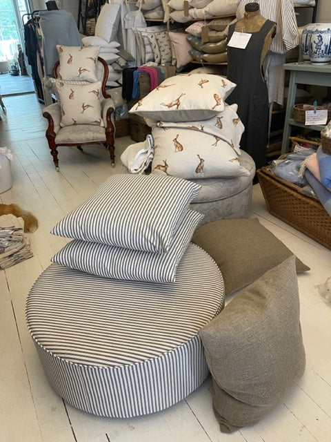 European Linen Ticking Ottoman