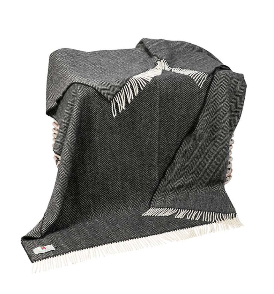Merino Cashmere Throw - Charcoal Herringbone