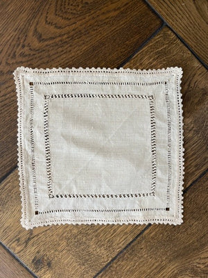 Vintage French linen cream crocheted napkins - set of 8