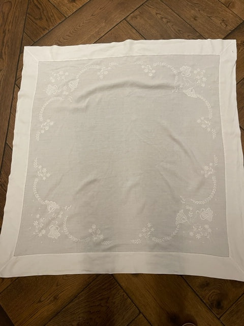 Vintage French linen white tablecloth