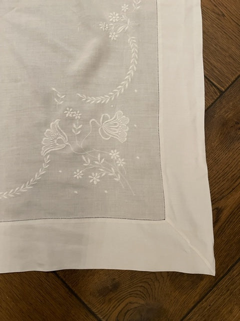 Vintage French linen white tablecloth