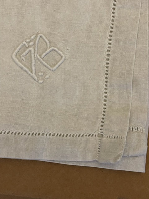 Vintage French linen white monogrammed napkins - "GB" - Set of 11