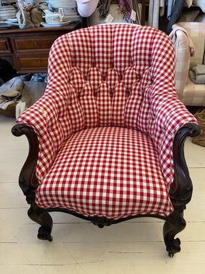Red Check Victorian Armchair @ Dirty Janes, Bowral