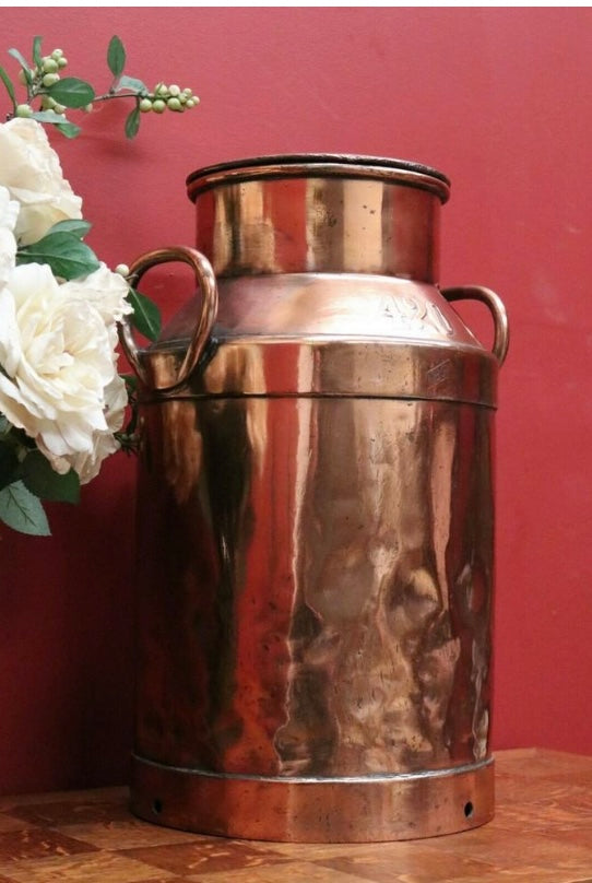 Vintage copper milk can and lid