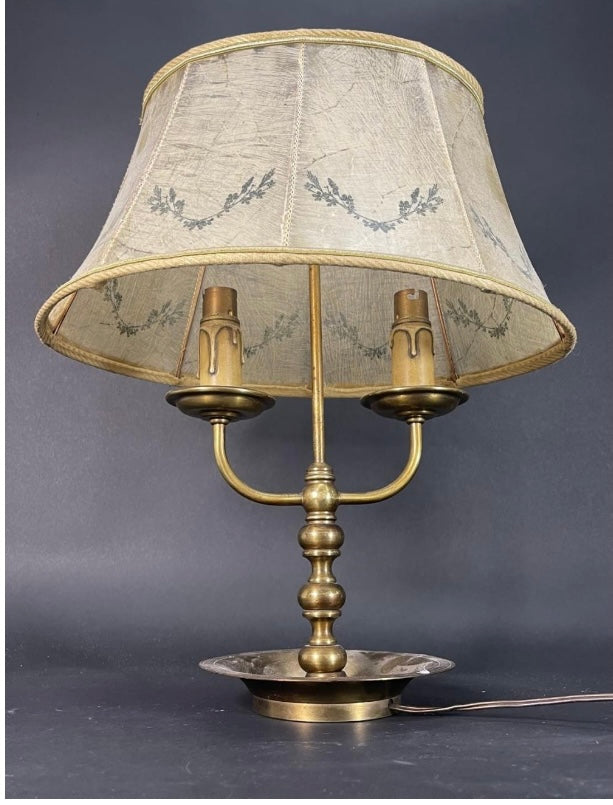 Antique French brass two light Briolette lamp