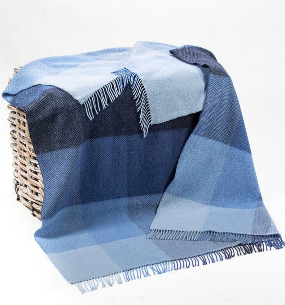 Merino Cashmere Throw - Mix Blue Large Check