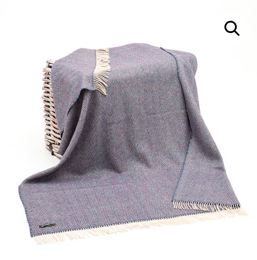 Merino Cashmere Throw - Navy Stripe Herringbone