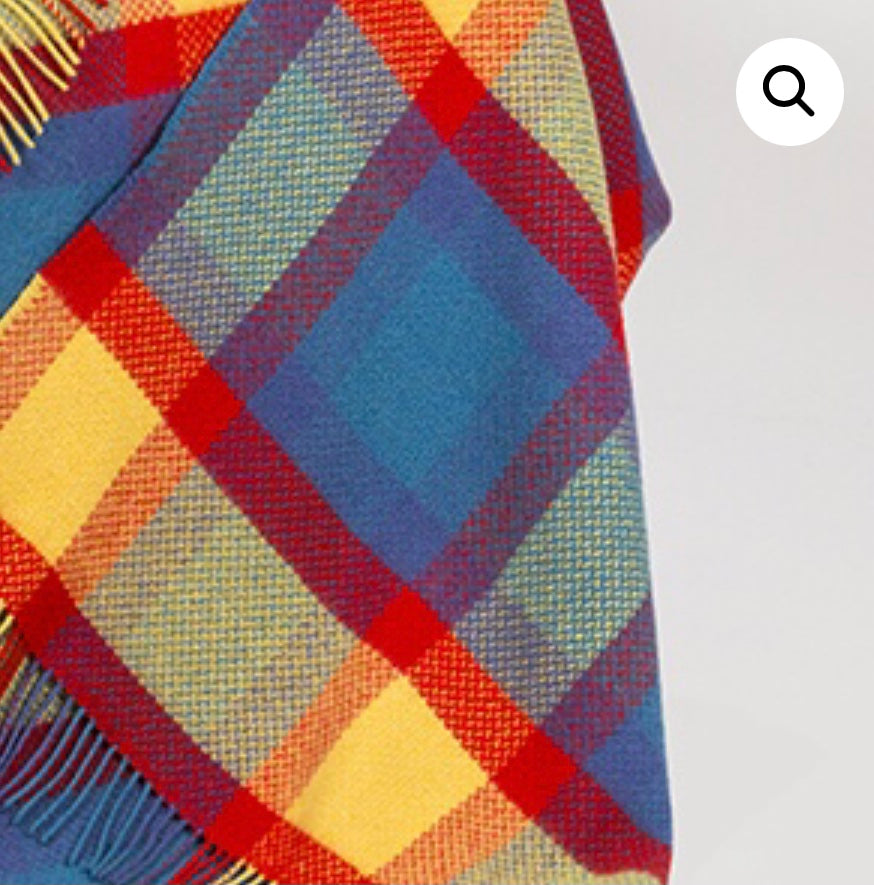 Merino Cashmere Throw - Bright Blue, Red + Yellow Large Check