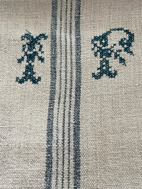 Antique Hungarian Grain Sack Linen Table Runner - monogrammed 'IP'