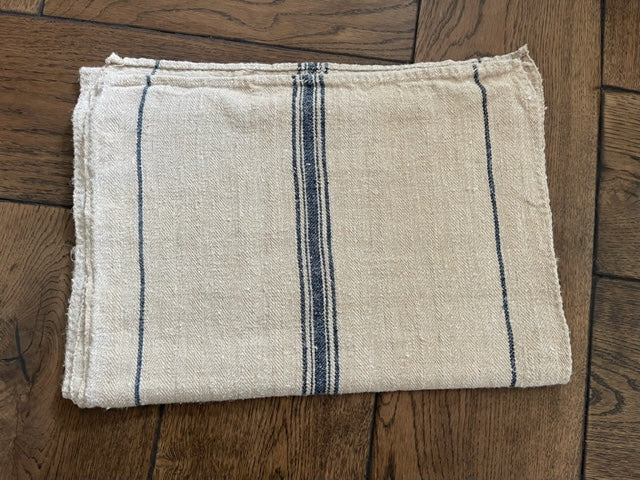 Antique Linen Table Runner - navy ticking