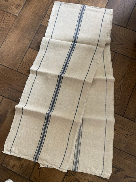 Antique Linen Table Runner - navy ticking