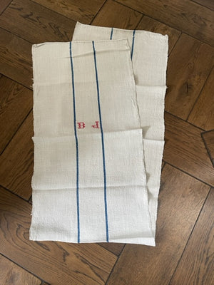 Antique Linen Table Runner - monogrammed 'BJ'