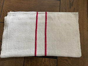 Antique Linen Table Runner - Red Ticking