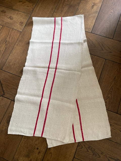 Antique Linen Table Runner - Red Ticking