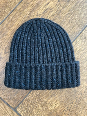 Unisex chunky Donegal Cashmere Ribbed Hat - Navy Ombre