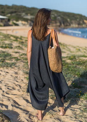 Linen Willow Jumpsuit in Charcoal