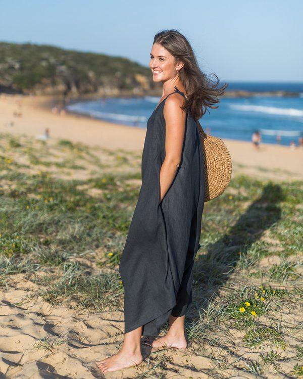 Linen Willow Jumpsuit in Charcoal