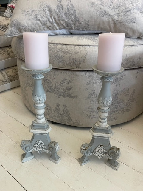 Shabby Chic Wooden Candlesticks