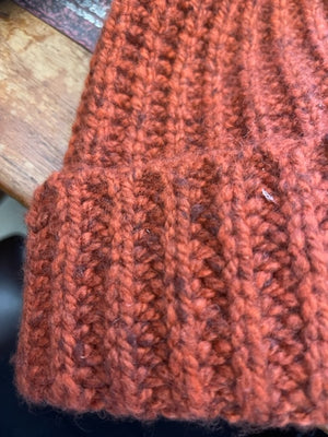 Unisex chunky Donegal Cashmere Ribbed Hat - Paprika Mix