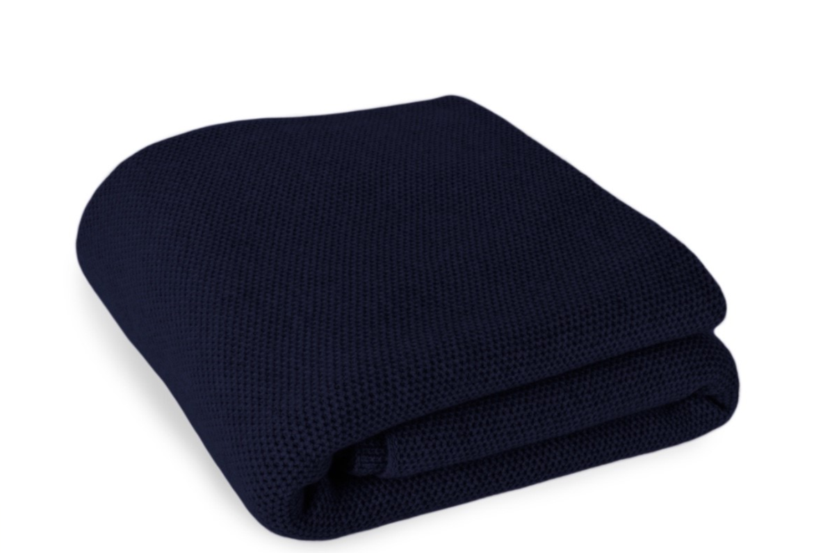 Waffle Stitch 4-Ply Cashmere Blanket Throw - Navy