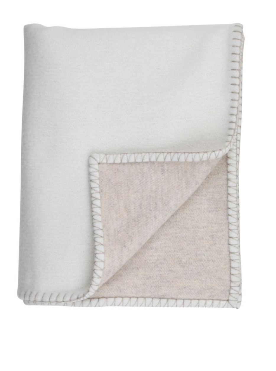 Cashmere/Merino Reversible Blanket Stitched Bed Throw - Ecru / Driftwood