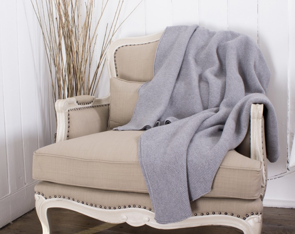 Waffle Stitch 4-Ply Cashmere Blanket Throw - Potash