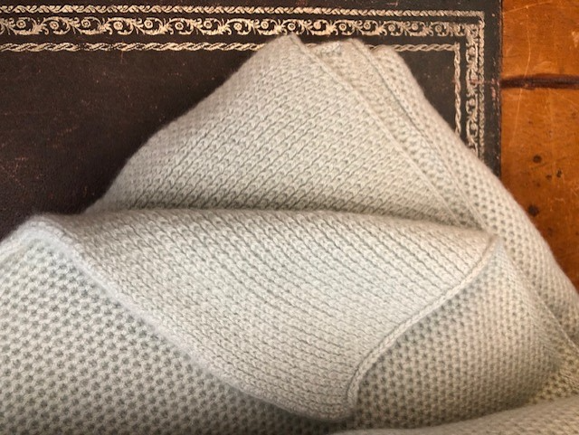 Waffle Stitch 4-Ply Cashmere Blanket Throw - Duck Egg