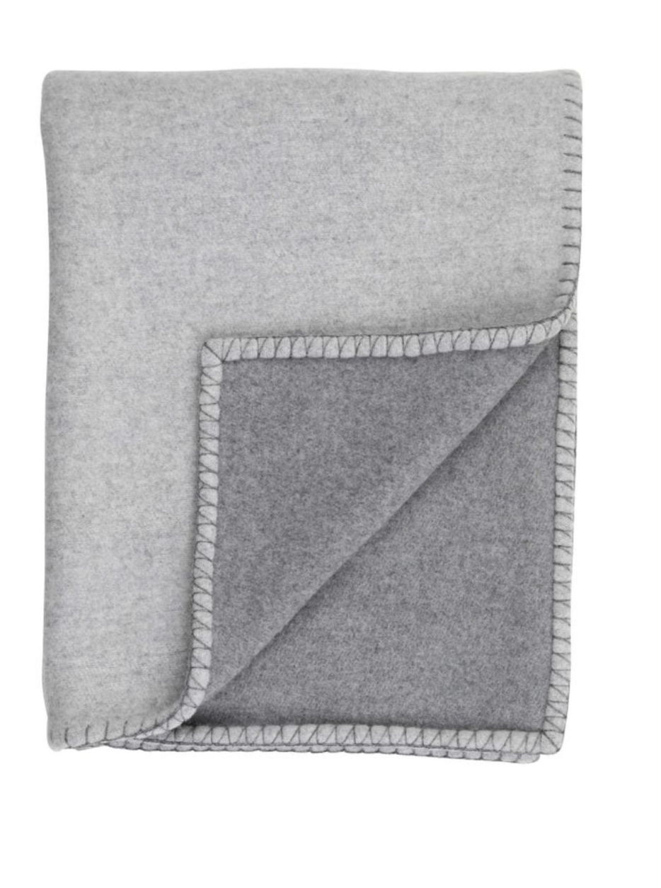 Cashmere/Merino Reversible Blanket Stitched Bed Throw - Silver / Grey