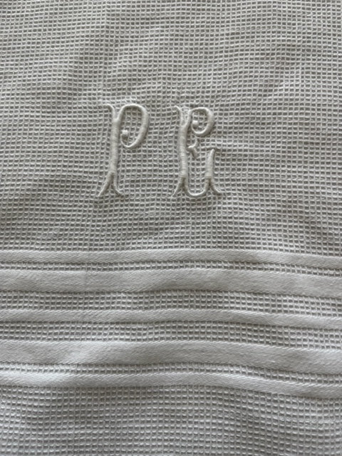 Vintage French Cotton Waffle hand towels - monogrammed