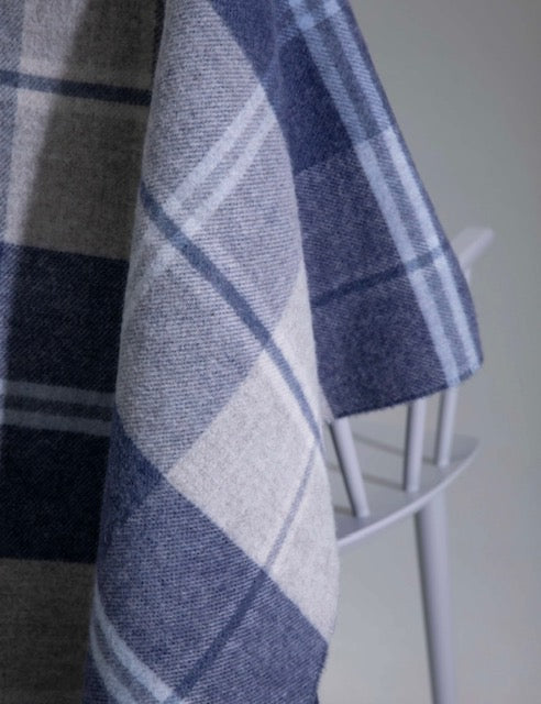 Lambswool Double Face Check Throw | Blue + Cream Windowpane