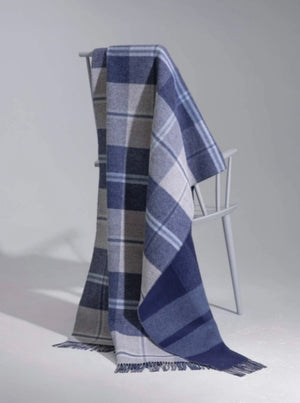 Lambswool Double Face Check Throw | Blue + Cream Windowpane