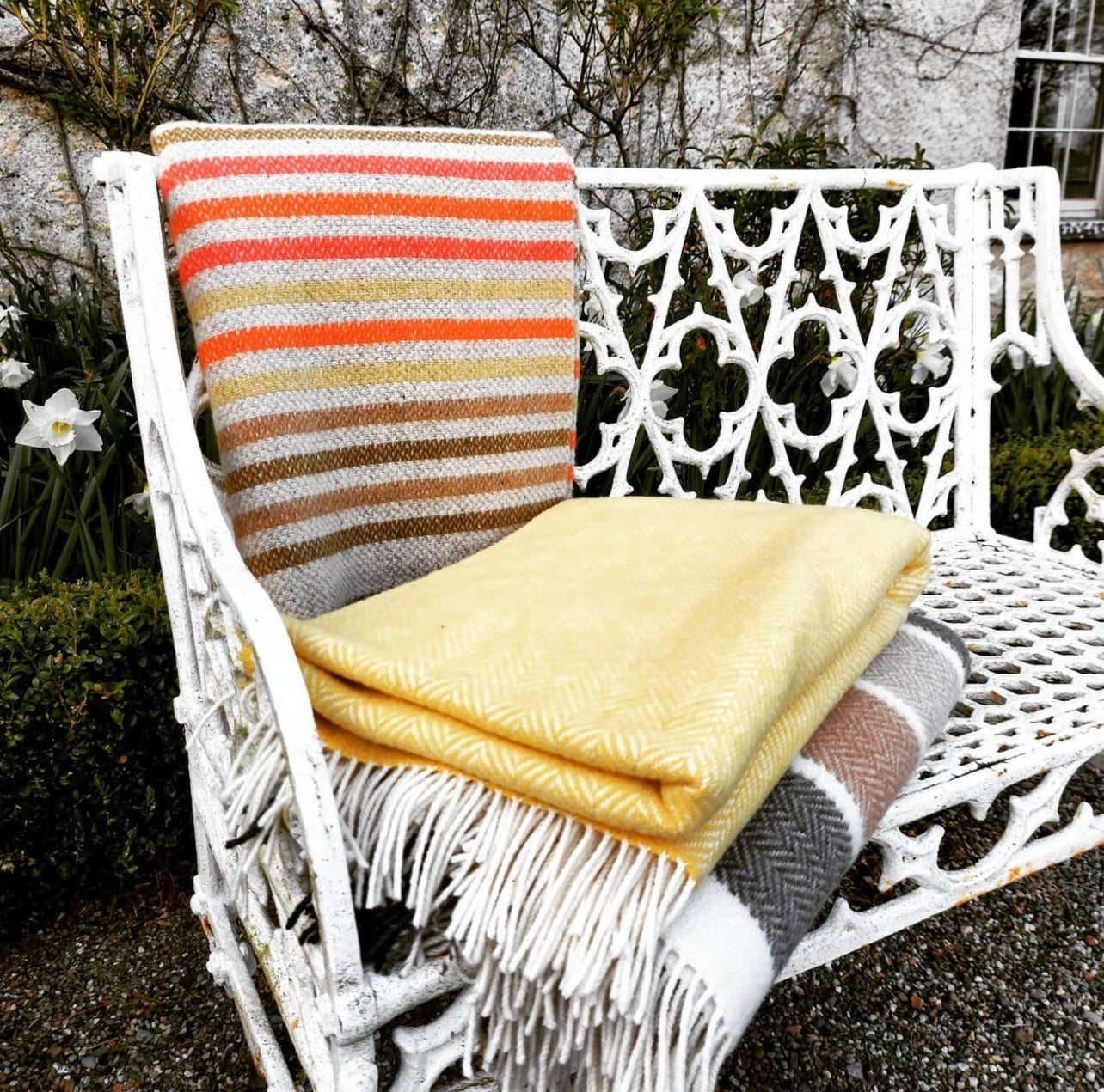 Merino Cashmere Throw - Yellow Herringbone