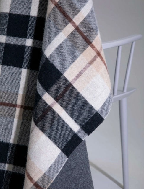 Lambswool Double Face Check Throw | Black + Brown Plaid