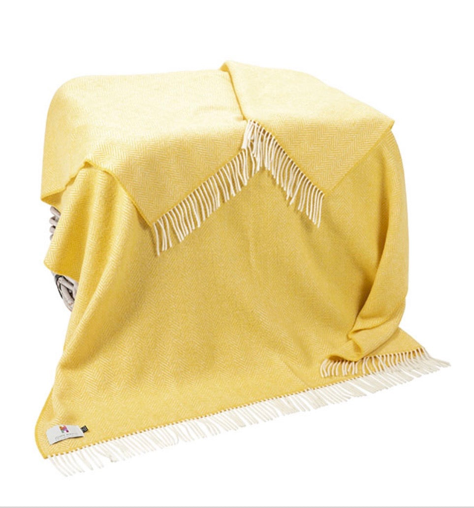 Merino Cashmere Throw - Yellow Herringbone
