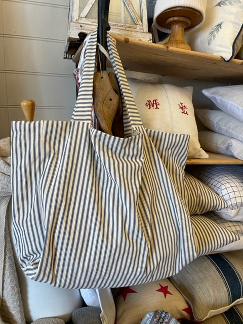 Ticking Striped Tote Bags - Antique French Linen