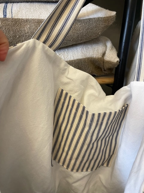 Ticking Striped Tote Bags - Antique French Linen