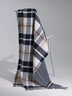 Lambswool Double Face Check Throw | Black + Brown Plaid
