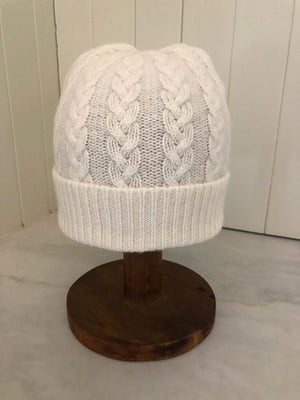 SCA 3-ply Beanies | Winter White Cable Knit