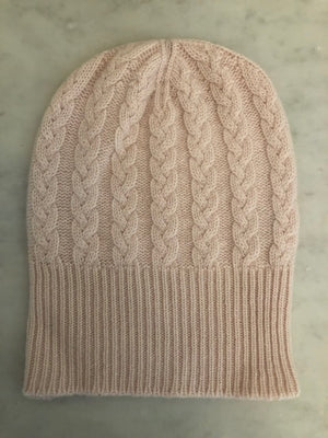 SCA 3-ply Beanies | Palest Pink Cable Knit