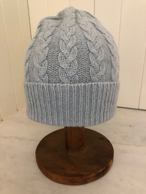 SCA 3-ply Beanies | Duck Egg Blue Cable Knit