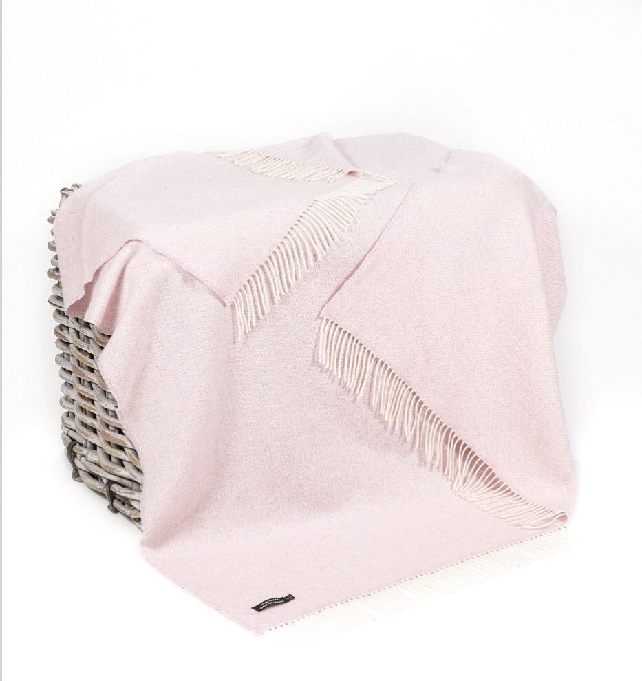 Merino Cashmere Throw - Pink Herringbone