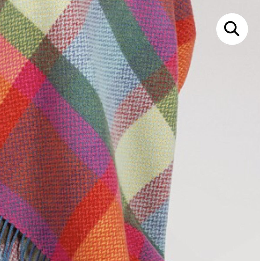 Merino Cashmere Throw - Bright Yellow, Pink + Turquoise Check