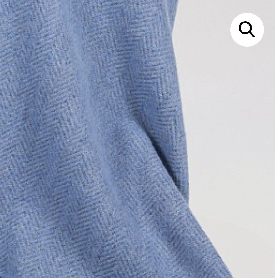 Merino Cashmere Throw - Grey + Blue Herringbone