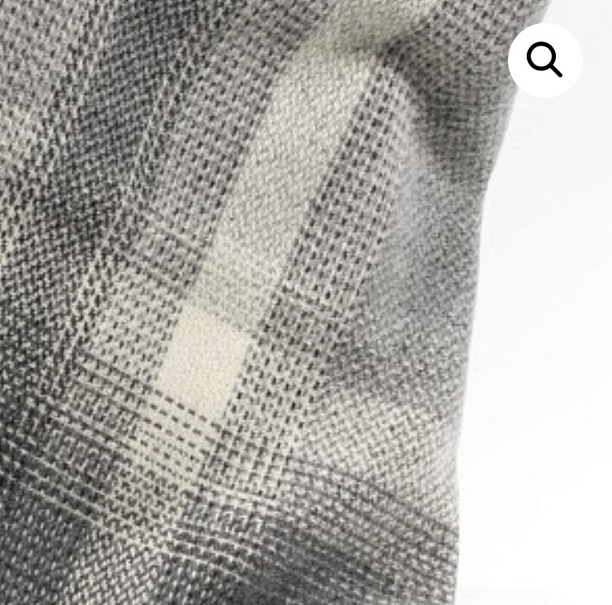 Merino Cashmere Throw - Grey + Silver Border Check