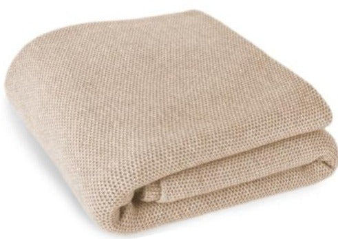 Waffle Stitch 4-Ply Cashmere Blanket Throw - Light Natural
