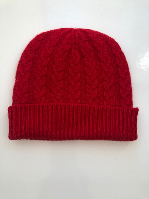 SCA 3-ply Beanies | Cardinal Red Cable Knit